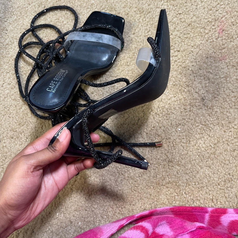 Miss Lola Black Strappy Heels - Picture 3 of 4